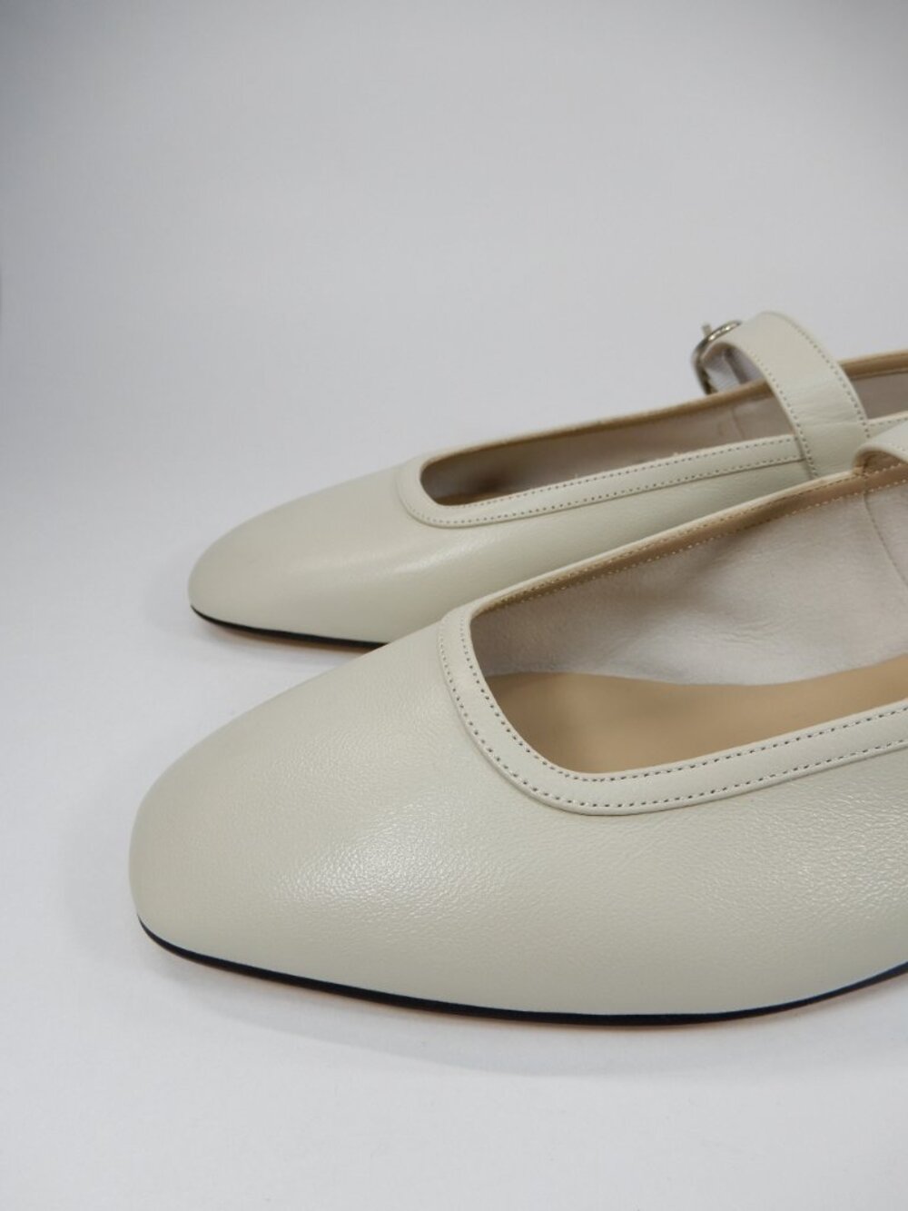 LE MONDE BERYL Mary Jane Ballet Flat 38 7.5 Ecru Lambskin Leather Square Toe NEW - Picture 6 of 16